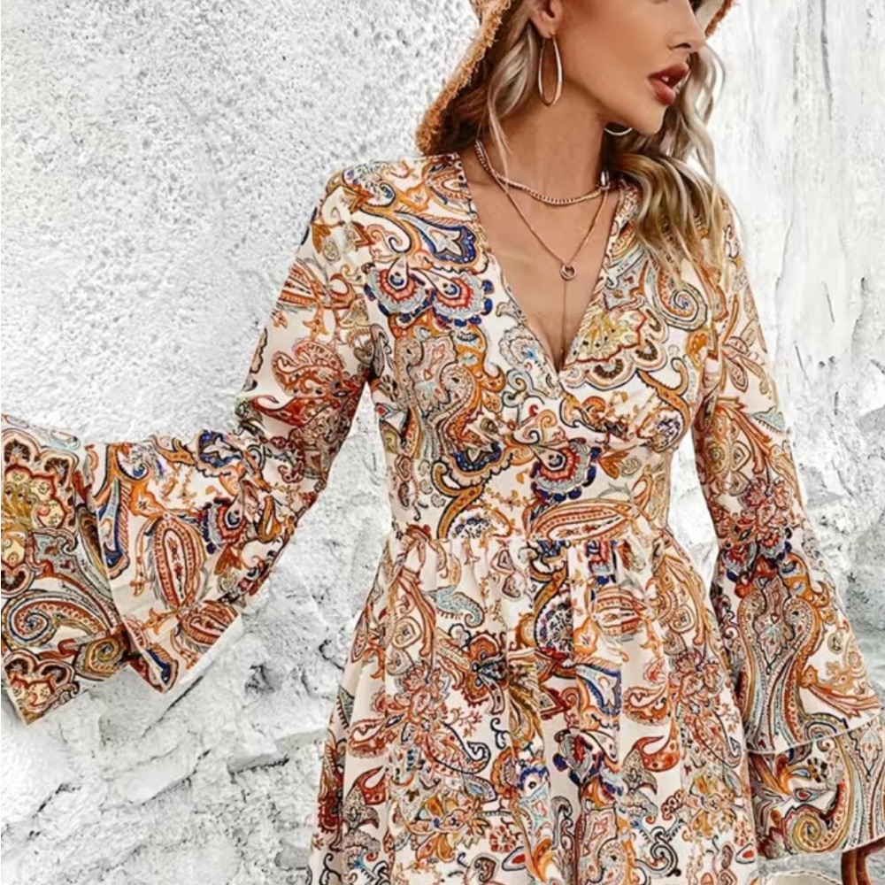 Paisley flare arm dress